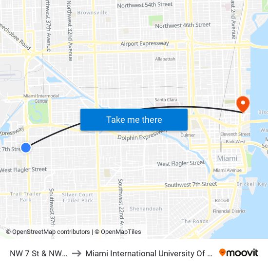 NW 7 St & NW 42 Av to Miami International University Of Art & Design map