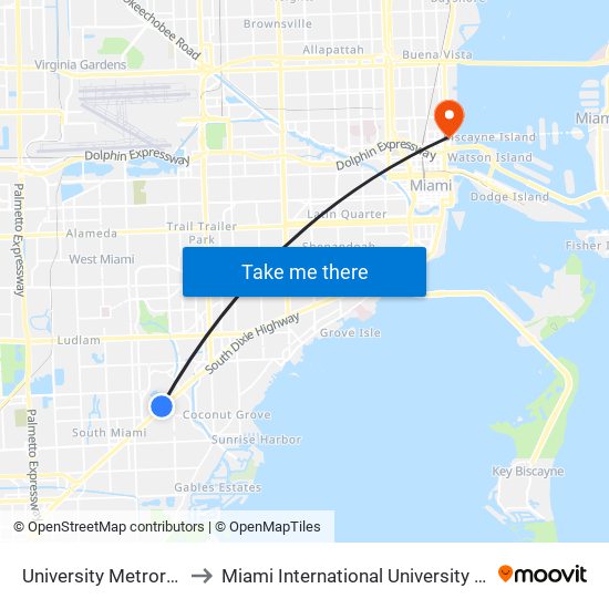 University Metrorail Station to Miami International University Of Art & Design map