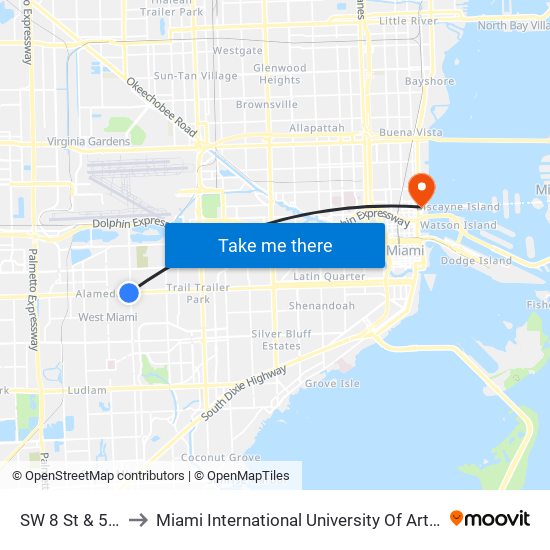 SW 8 St & 57 Av to Miami International University Of Art & Design map