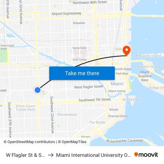 W Flagler St & SW 27 Av to Miami International University Of Art & Design map