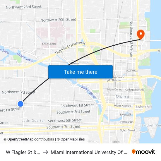 W Flagler St & 17 Ct to Miami International University Of Art & Design map