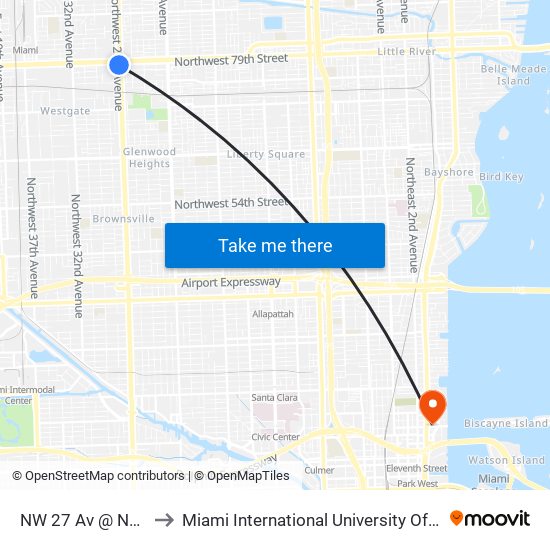 NW 27 Av @ NW 79 St to Miami International University Of Art & Design map
