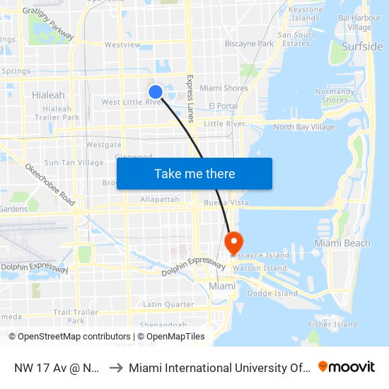 NW 17 Av @ NW 95 St to Miami International University Of Art & Design map