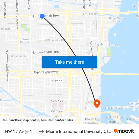 NW 17 Av @ NW 79 St to Miami International University Of Art & Design map