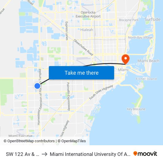 SW 122 Av & 26 St to Miami International University Of Art & Design map