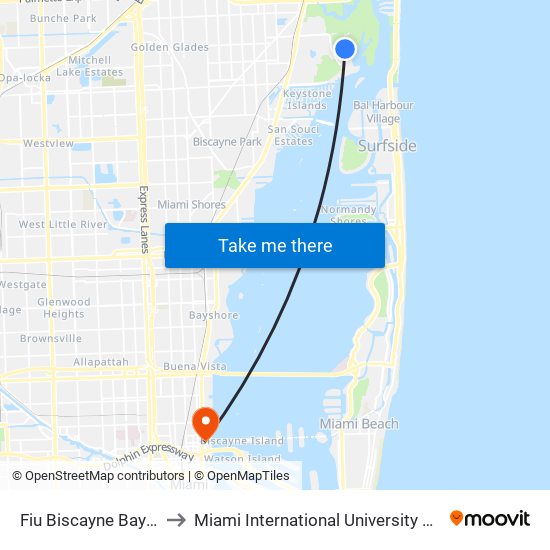 Fiu Biscayne Bay Campus to Miami International University Of Art & Design map