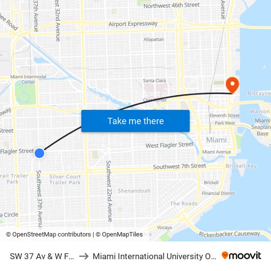 SW 37 Av & W Flagler St to Miami International University Of Art & Design map