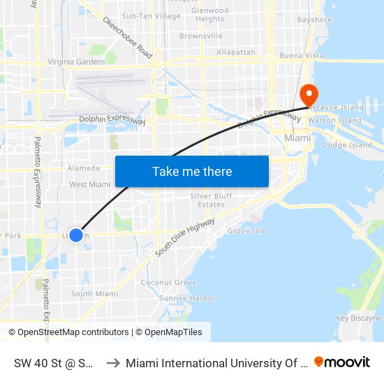 SW 40 St @ SW 67 Av to Miami International University Of Art & Design map