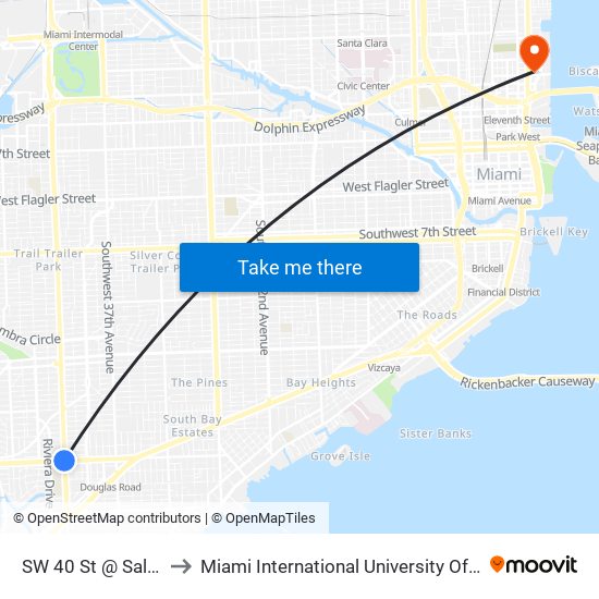 SW 40 St @ Salzedo St to Miami International University Of Art & Design map