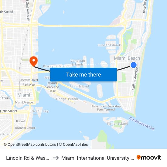 Lincoln Rd & Washington Av to Miami International University Of Art & Design map