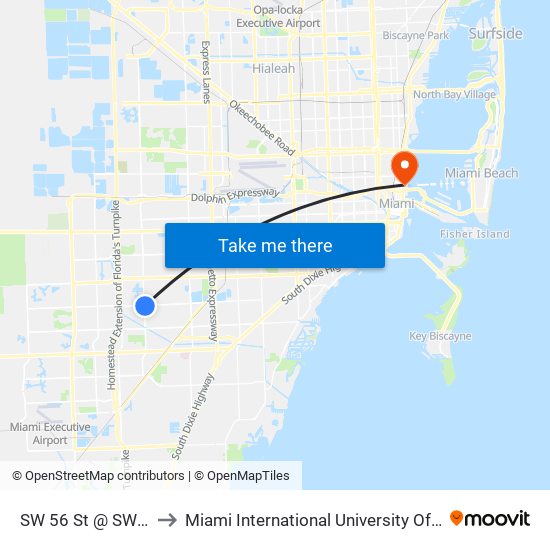 SW 56 St @ SW 107 Av to Miami International University Of Art & Design map