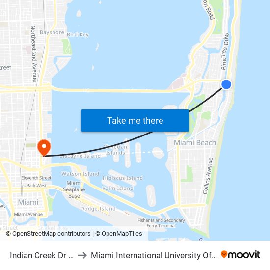 Indian Creek Dr & 40 St to Miami International University Of Art & Design map