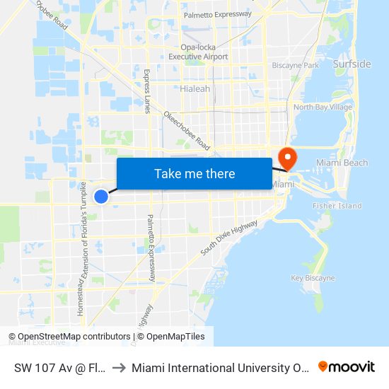 SW 107 Av @ Flagler St to Miami International University Of Art & Design map