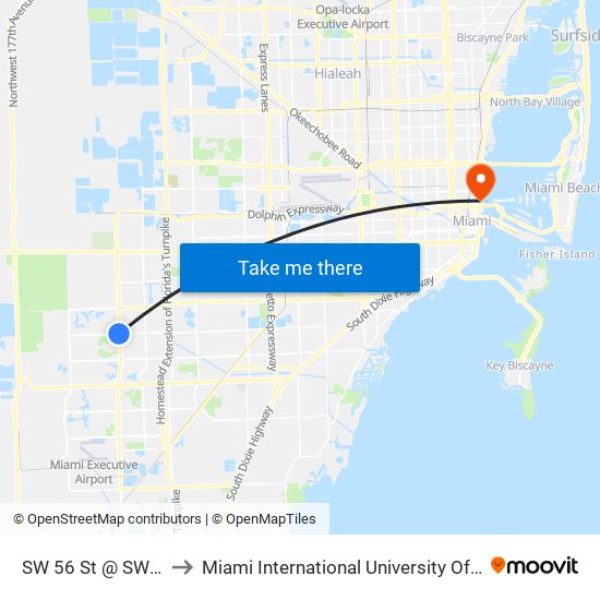 SW 56 St @ SW 137 Av to Miami International University Of Art & Design map