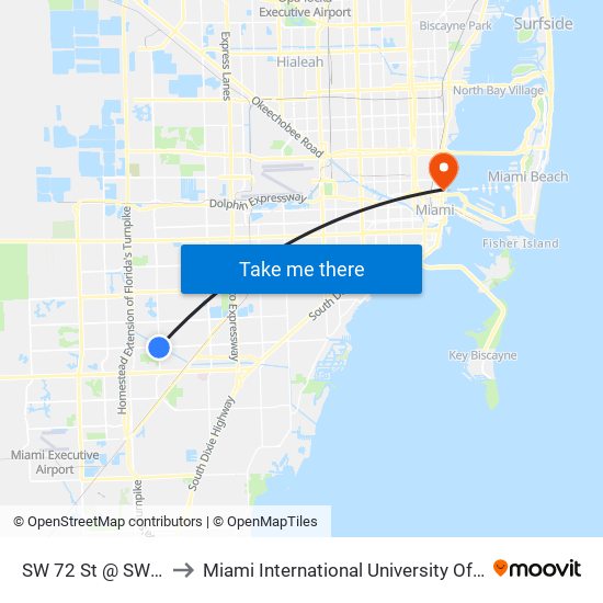 SW 72 St @ SW 107 Av to Miami International University Of Art & Design map