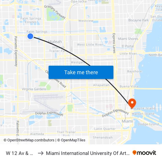 W 12 Av & 48 St to Miami International University Of Art & Design map