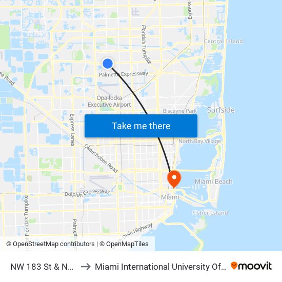 NW 183 St & NW 47 Av to Miami International University Of Art & Design map