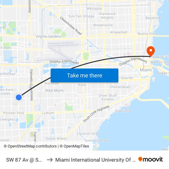 SW 87 Av @ SW 24 St to Miami International University Of Art & Design map
