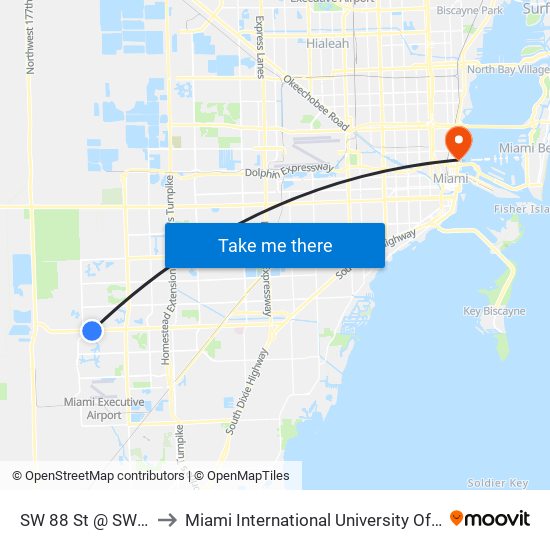 SW 88 St @ SW 152 Av to Miami International University Of Art & Design map