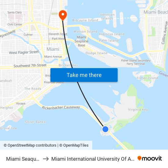 Miami Seaquarium to Miami International University Of Art & Design map