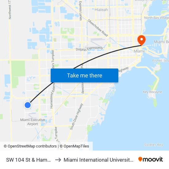 SW 104 St & Hammocks Blvd to Miami International University Of Art & Design map