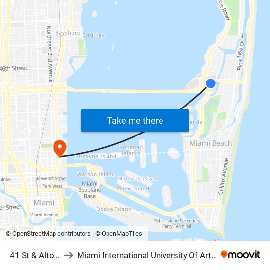 41 St & Alton Rd to Miami International University Of Art & Design map