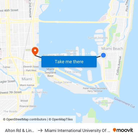 Alton Rd & Lincoln Rd to Miami International University Of Art & Design map