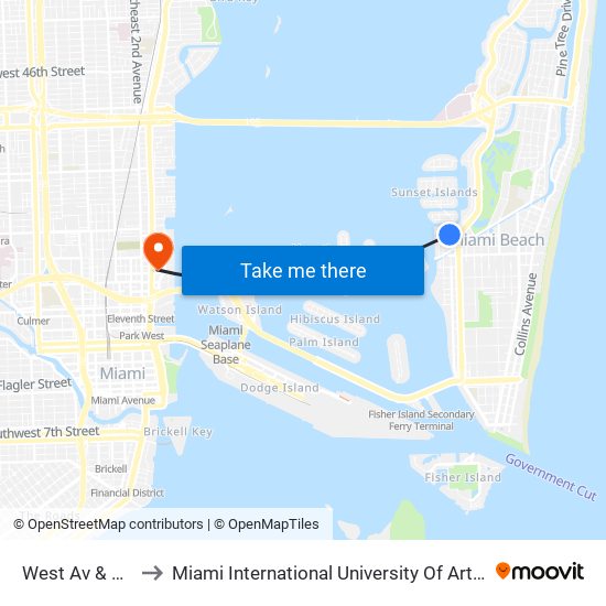 West Av & 20 St to Miami International University Of Art & Design map