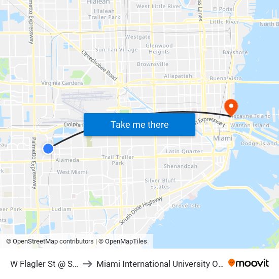 W Flagler St @ SW 72 Av to Miami International University Of Art & Design map