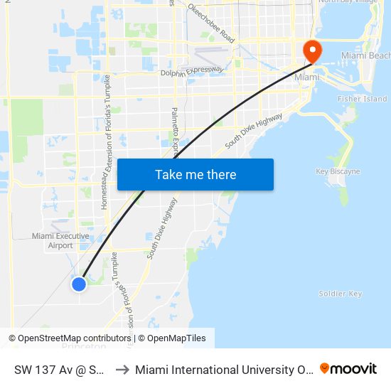 SW 137 Av @ SW 184 St to Miami International University Of Art & Design map