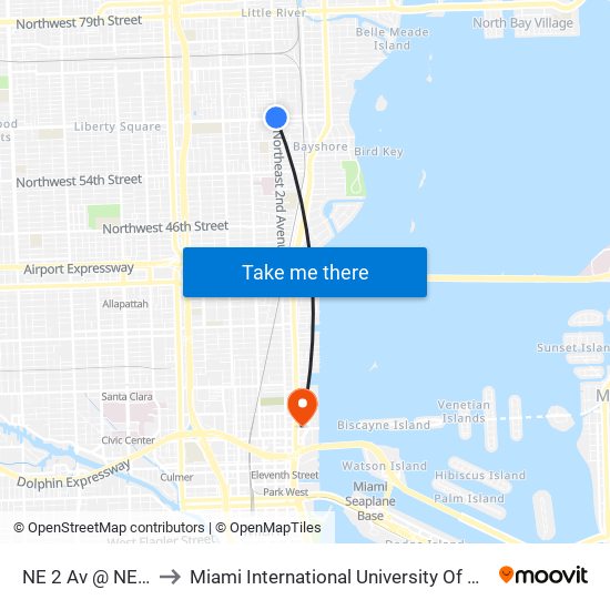 NE 2 Av @ NE 62 St to Miami International University Of Art & Design map