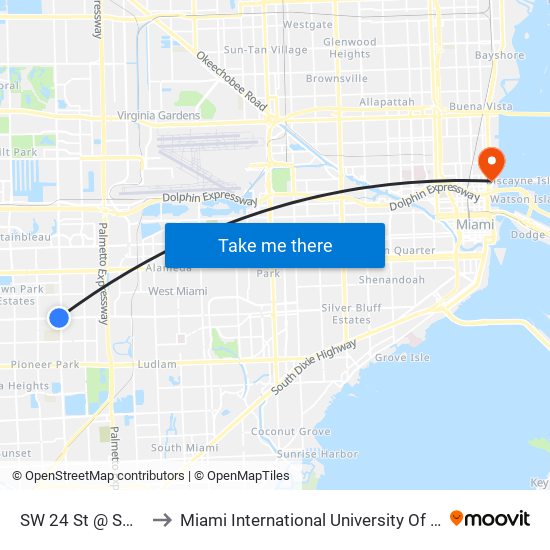 SW 24 St @ SW 87 Av to Miami International University Of Art & Design map