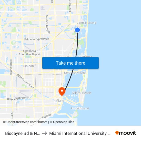 Biscayne Bd & NE 187 St to Miami International University Of Art & Design map