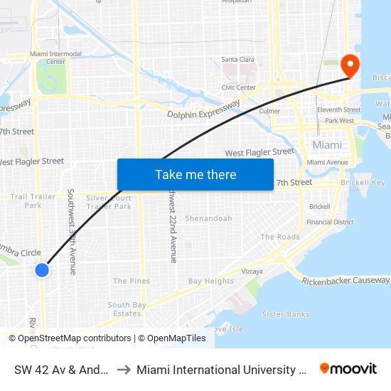 SW 42 Av & Andalusia Av to Miami International University Of Art & Design map
