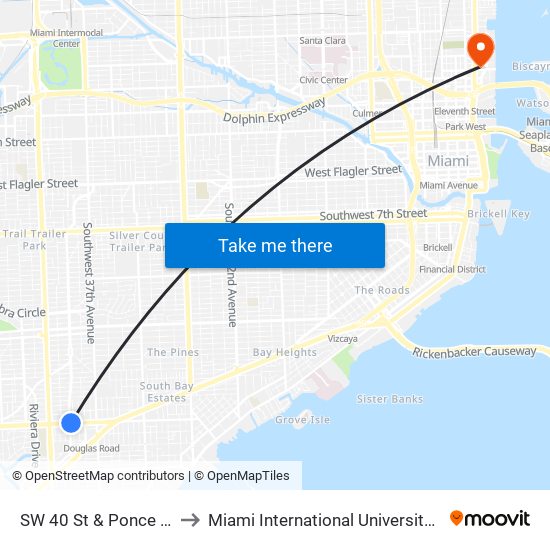 SW 40 St & Ponce De Leon Bd to Miami International University Of Art & Design map