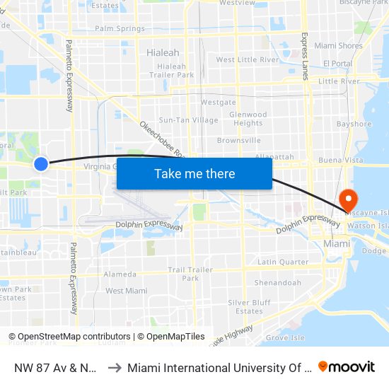 NW 87 Av & NW 41 St to Miami International University Of Art & Design map