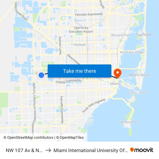 NW 107 Av & NW 25 St to Miami International University Of Art & Design map