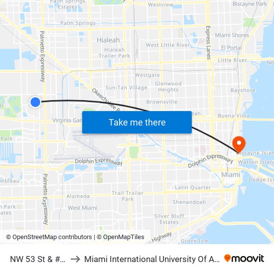 NW 53 St & # 8070 to Miami International University Of Art & Design map