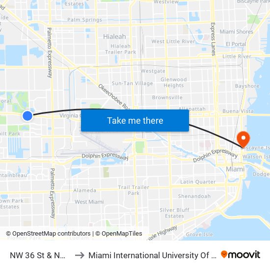 NW 36 St & NW 87 Av to Miami International University Of Art & Design map