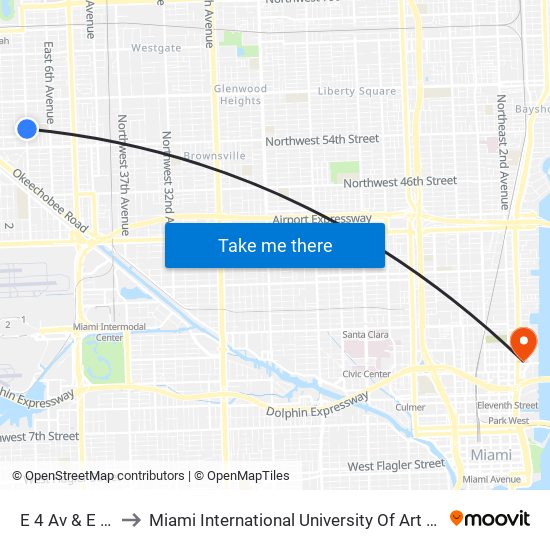 E 4 Av & E 4 St to Miami International University Of Art & Design map