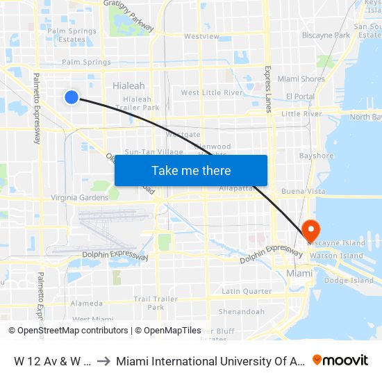 W 12 Av & W 37 St to Miami International University Of Art & Design map