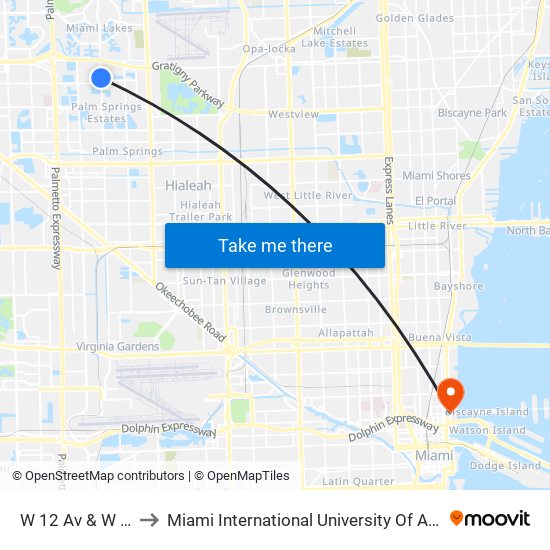 W 12 Av & W 78 St to Miami International University Of Art & Design map