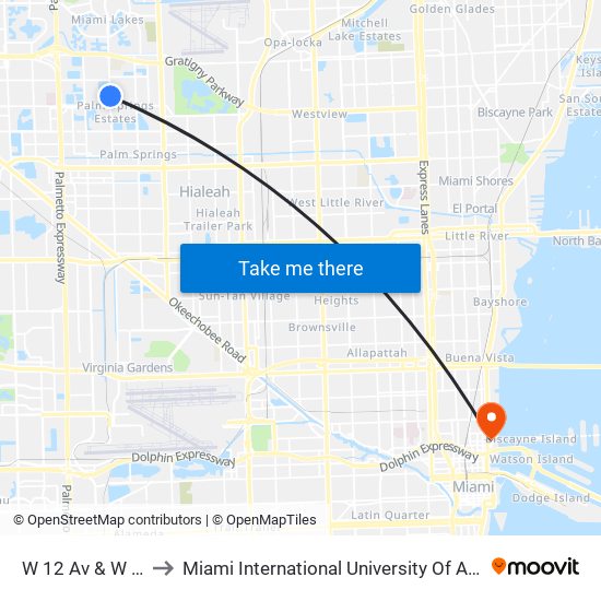 W 12 Av & W 71 St to Miami International University Of Art & Design map