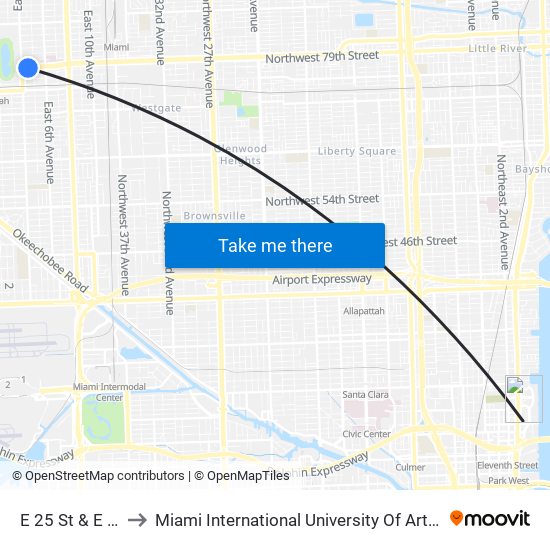 E 25 St & E 4 Av to Miami International University Of Art & Design map