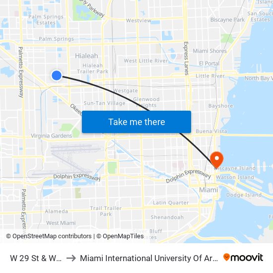 W 29 St & W 8 Av to Miami International University Of Art & Design map