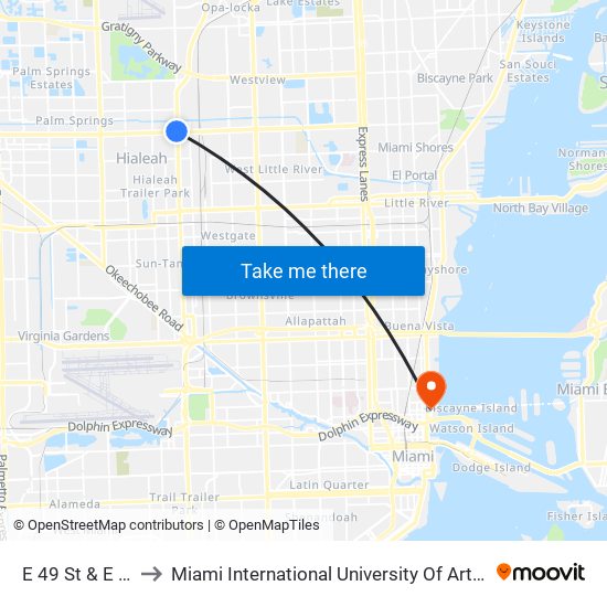 E 49 St & E 8 Av to Miami International University Of Art & Design map