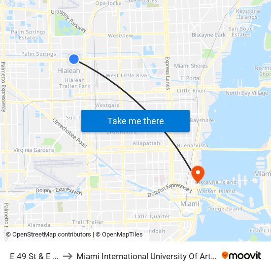 E 49 St & E 4 Av to Miami International University Of Art & Design map