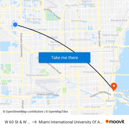 W 60 St & W 24 Pl to Miami International University Of Art & Design map