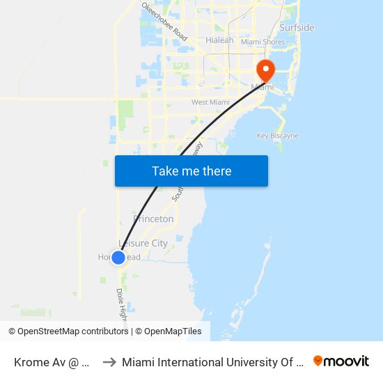 Krome Av @ NE 9 Ct to Miami International University Of Art & Design map