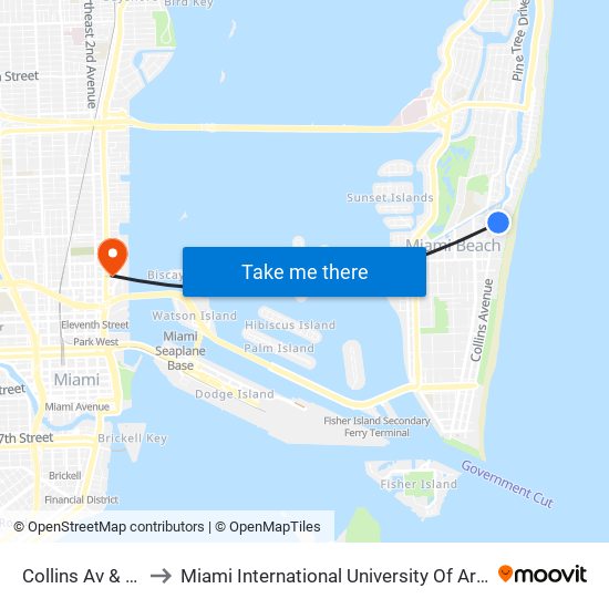 Collins Av & 22 St to Miami International University Of Art & Design map